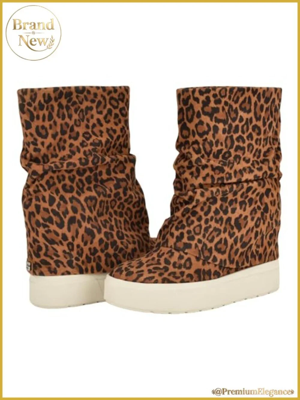 Suede Slouchy Foldover Ankle Bootie with Wedge Heel, Pull-On Round Toe